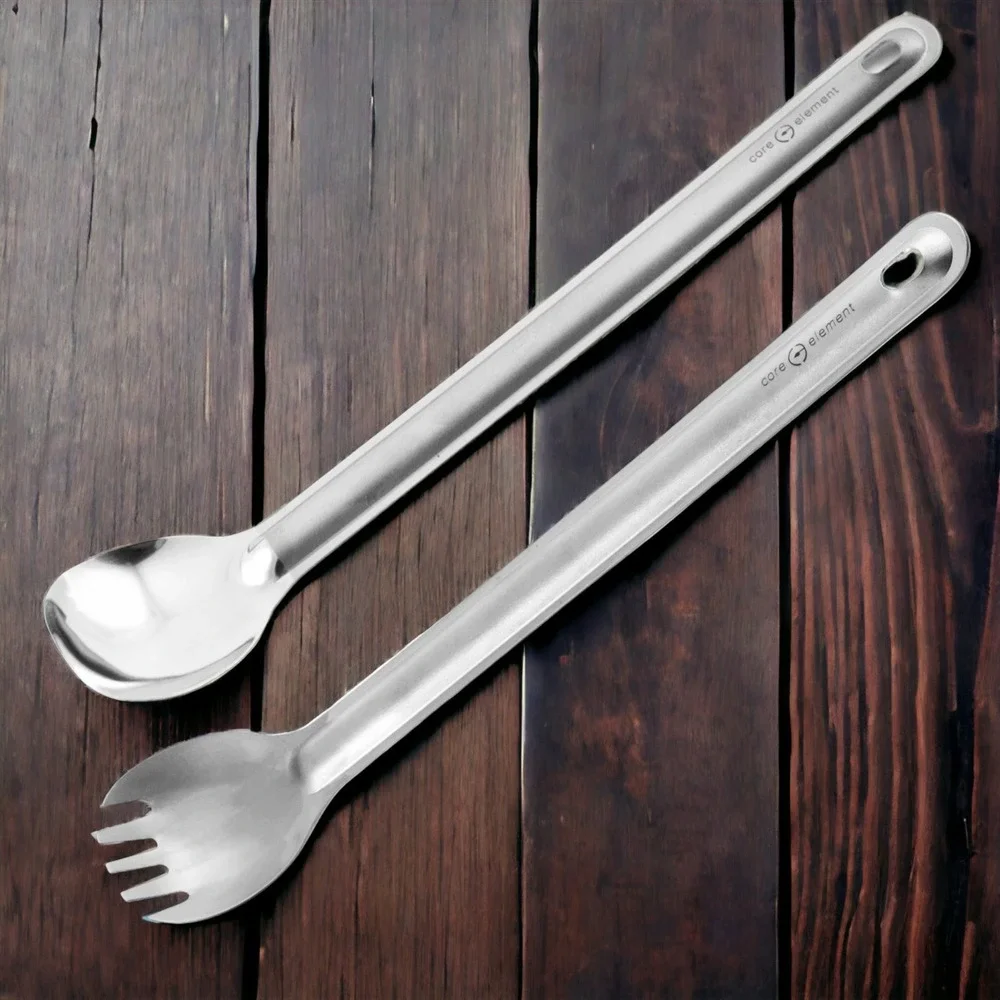 100% Titanium 2-PC Long Handle Spork Spoon Ultralight Backpacking Camping